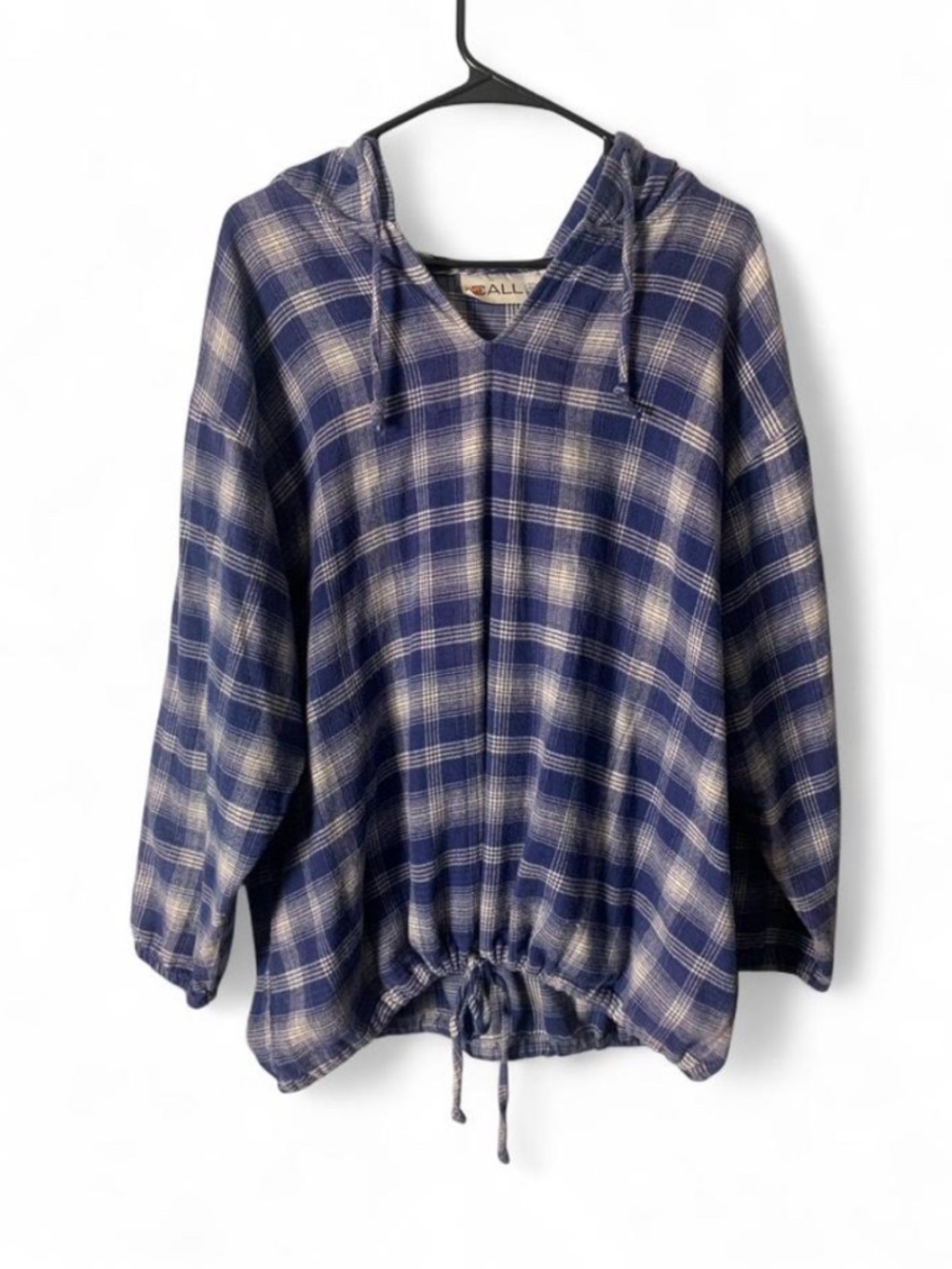 Vintage ON CALL Blue Plaid Oversized Cotton Beach Hoodie - One Size